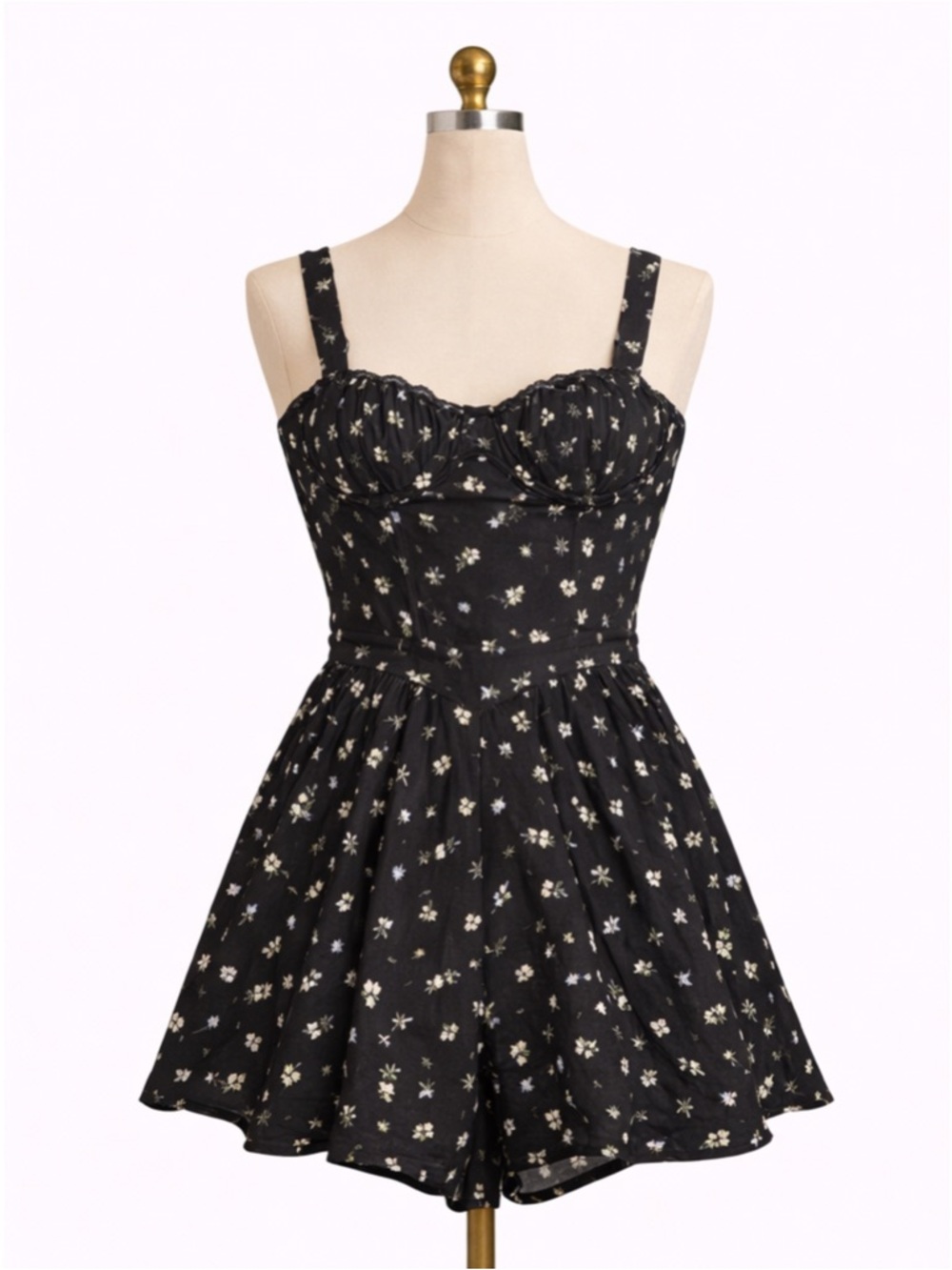 Black Floral Dress Romper 🌸 Y2K Coquette Bustier Mini Dress Skort